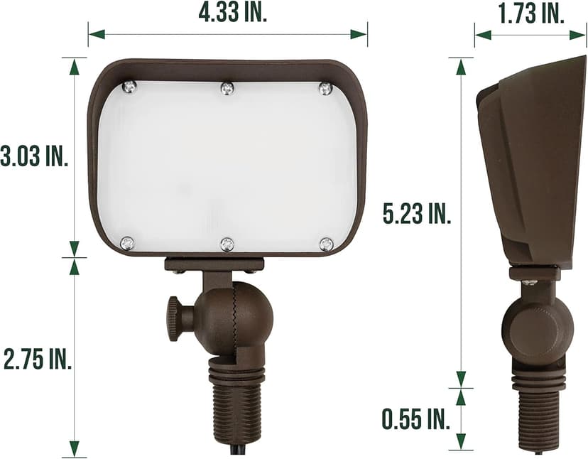 GKOLED 7W LED Outdoor Flood Light, Low Voltage Landscape Lighting, Waterproof Security Wall Lighting Fixture, 9-15V, 480 Lumen, 3000K, 1/2" Adjustable Knuckle Mount, Die-cast Aluminum, Brown