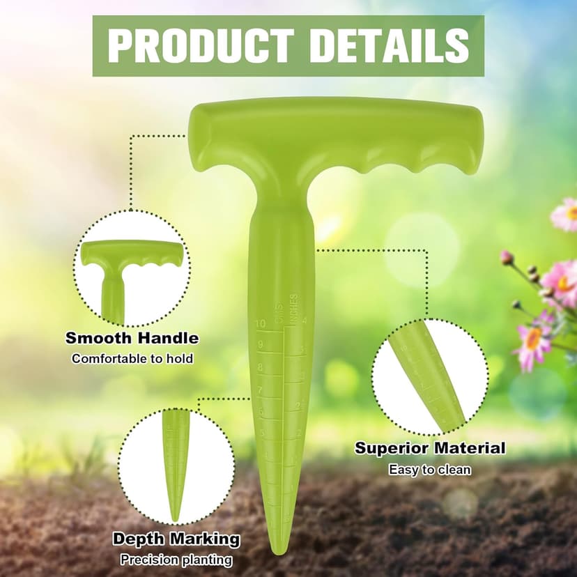 6.9 inch Bulb Planter Tool Plastic Sow Dibbler with Handle Garden Hand Dibber Garden Seed Tool for Sowing Seeds Planting Bulbs Digging (Light Green)