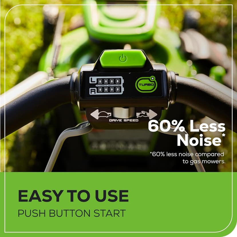Greenworks 60V 21” Cordless (Self-Propelled) Lawn Mower (LED Lights + Aluminum Handles), 2 x 4.0Ah Batteries and Dual Port Rapid Charger
