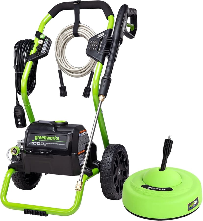 Greenworks 2000 Max PSI @ 1.1 GPM (13 Amp) Electric Pressure Washer GPW2000-1RG + Surface Cleaner Universal Attachment 30012