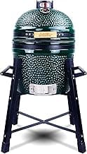 Ceramic Kamado Charcoal BBQ Grill and Smoker, Stainless Steel Grates -15" Ceramic with Tall Stand (GREEN)