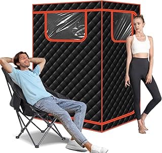 Smartmak Portable Infrared Sauna, 1-2 Person X-Large Infrared Sauna Box, Full Size Personal Home Sauna Tent, with Adjustable Folding Chair, Remote Control, LED Red Light (Black-2 Person)