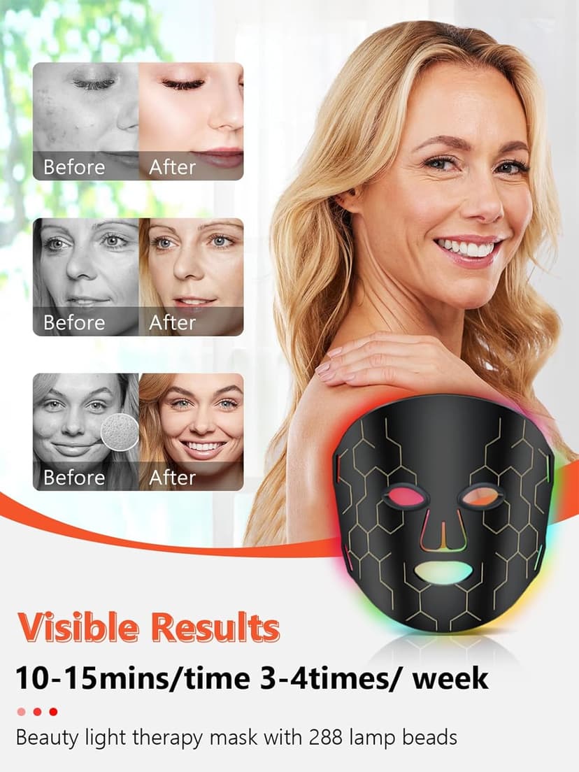 Red Light Therapy Mask for Face, 8 Mode Facial Skin Care Mask, 288 Lamp Red Light Therapy Mask at Home, 660nm&850nm Infrared Light Therapy Mask with Timer Remote Control, Relife