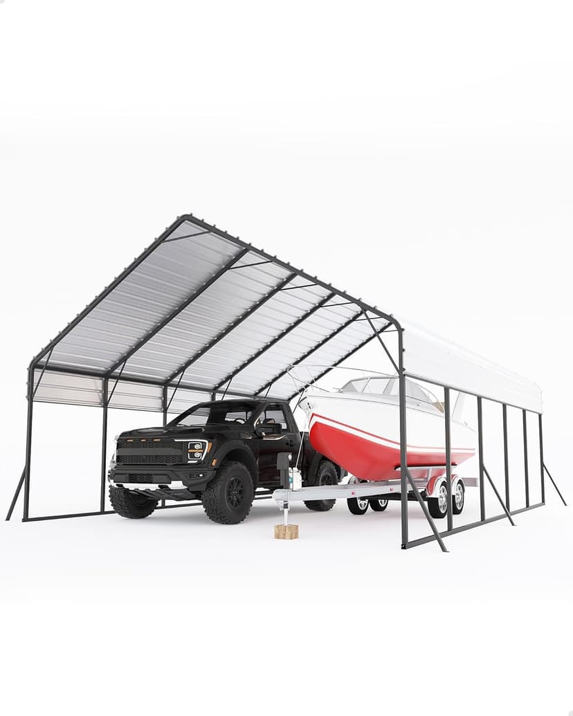 20'x25'x13' Metal Carport for 2 Cars, Extra Tall Carport, Reinforced Frame and Roof for All-Weather, Permanent Garage for Bass Boats, Full-Sized Pickup Trucks, and Tractors, N.W. 900 Lbs