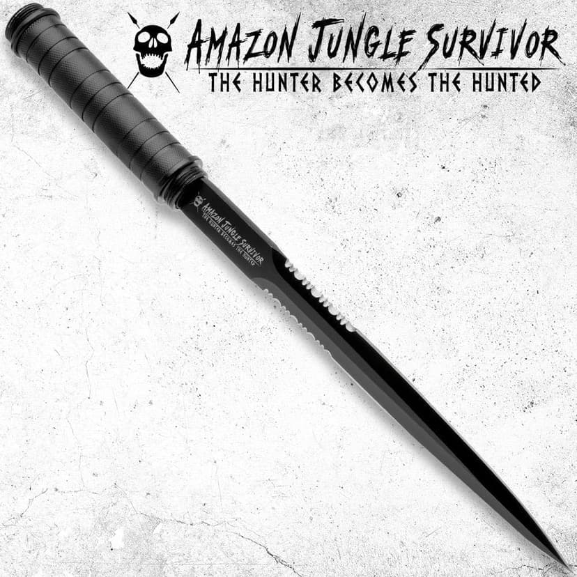 Amazon Jungle Survivor Break-Down Spear | Non-Reflective Finish 2Cr13 Stainless Steel Blade | Textured Steel Shaft | Zippered Carrying Case | Black Oxide Finish | Versatile | 45 1/2" Overall