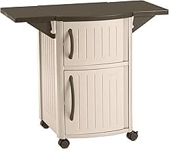 Suncast Outdoor Patio Grill Prep Station Cart with 2 Storage Cabinets, Light Taupe/Mocha