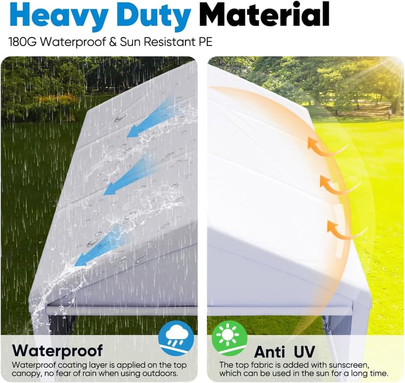 Quictent 13’x20’ Heavy Duty Carport Car Canopy Galvanized Car Boat Shelter with Removable Sidewalls, Reinforced Top Poles and Ground Bar-White