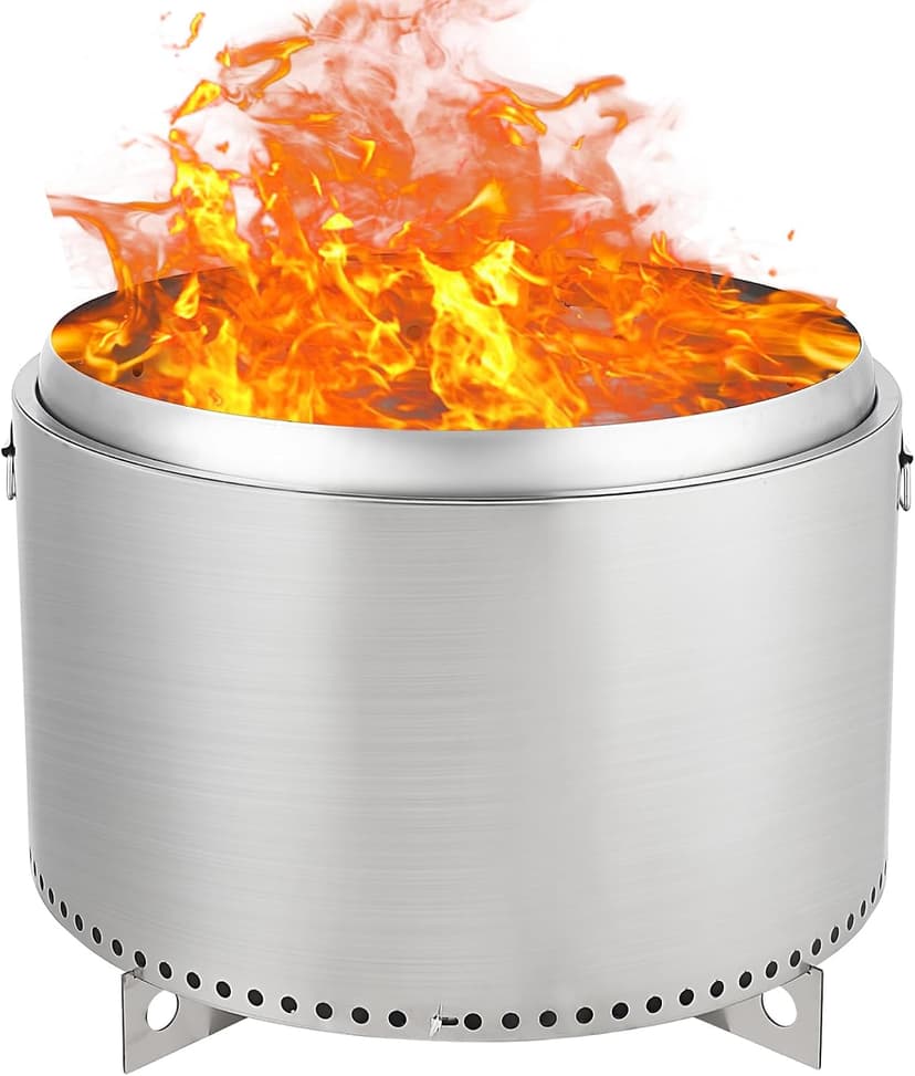 27" Smokeless Fire Pit with Air Switch, Wood Burning Portable Stainless Steel Outdoor Firepit with Removable Stand & Stove Hook, Ash Pan, for Camping Backyard Patio Picnic, H: 20 in, 35 lbs