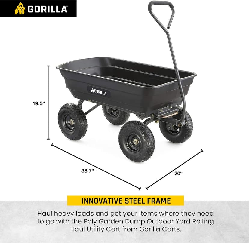 Gorilla Carts Utility Cart with Steel Frame, 600 Pound Capacity, and 10 Inch Tires