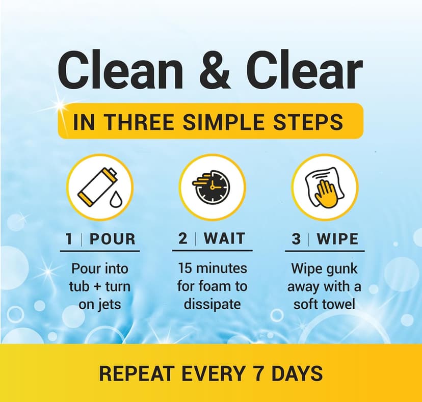 3in1 Weekly Hot Tub Cleaner, Conditioner, Clarifier - Hot Tub Chemicals for Standard & Inflatable Spas - Spa Chemicals for Crystal Clear & Sparkling Clean Water - Made in USA (4 Week Kit)