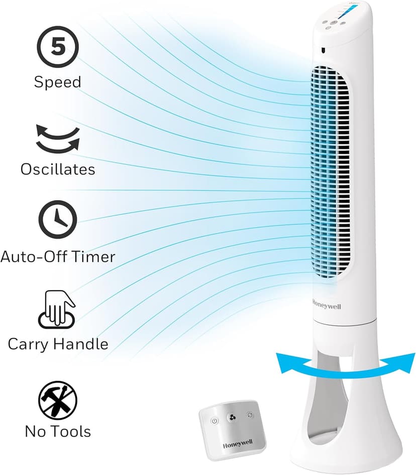 Honeywell HYF260 Quiet Set Whole Room Tower Fan, White