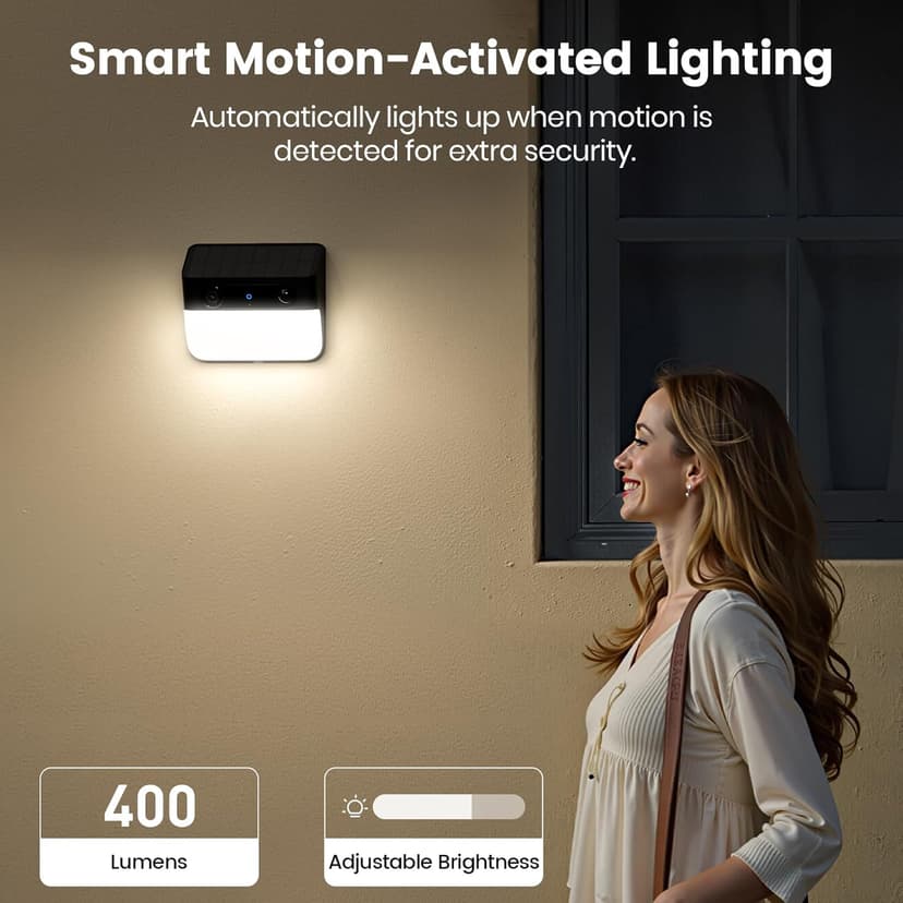 AOSU Solar Wall Light Cameras, 3K Security Cameras Wireless Outdoor, Battery Powerd Enhanced AI Detection for Fences & Parking, Easy Setup, Color Night Vision, No Monthly Fee [2.4G+Bluetooth]