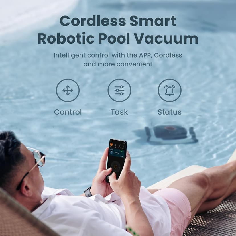 (2025 Upgrade)Higgsinno Cordless Robotic Pool Cleaner, Automatic Pool Robot Vacuum with App, Lasts up to 240 Mins, Ultra-fine Dual Filter Ideal for Above/In-Ground Pool up to 1,076 Sq.ft, ezSpirit 01