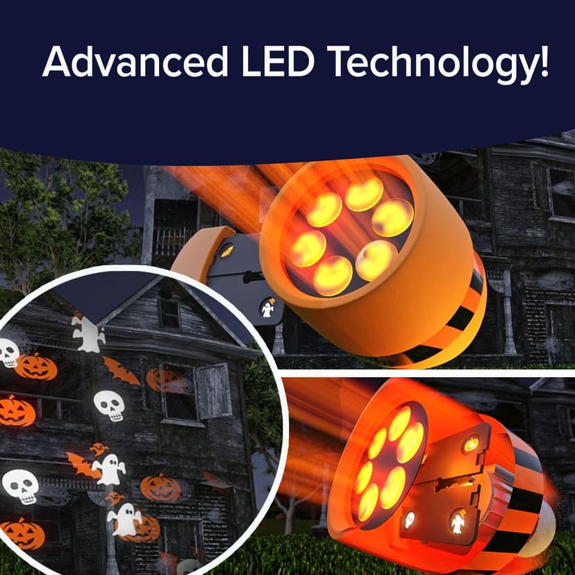 Star Shower Show LED Projector, AS-SEEN-ON-TV, Showcase Your Home With Full-Color Holiday, Use 2 or More for Spectacular Results, Hassle-Free, Includes 6 Halloween Slides, 7 In, Orange
