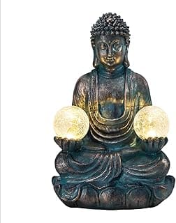 Afirst Meditating Buddha Garden Statues Solar Buddha Sculpture Decor with Glass Balls Zen Meditation for Home Garden Yard Patio Indoor Outdoor Ornaments
