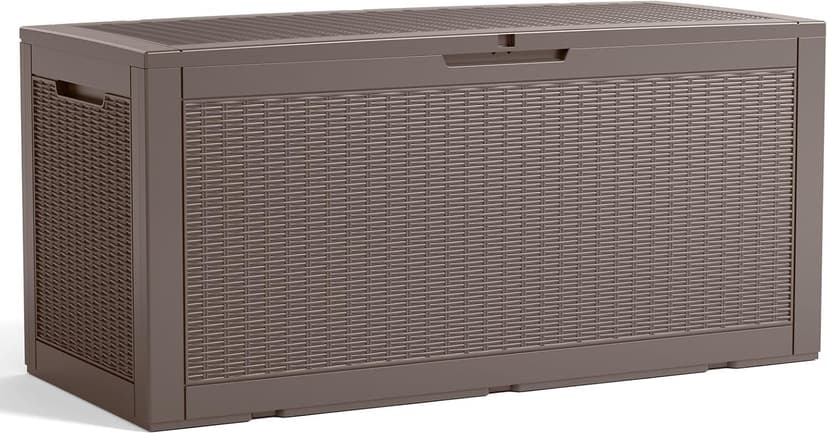 100 Gallon Resin Deck Box, Lockable Patio Outdoor Storage Box for Furniture, Garden Tools and Tools Storage, Waterproof Outside Storage Boxes - Grey