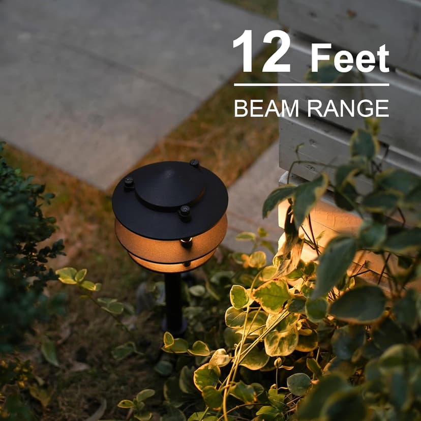 GOODSMANN Landscape Lighting 4PK Pathway Lights Low Voltage 2.2 Watt LED 12V AC Landscape Lights 30 Lumen Warm White with Cable Connectors Metal Stakes 9122-21102-04A