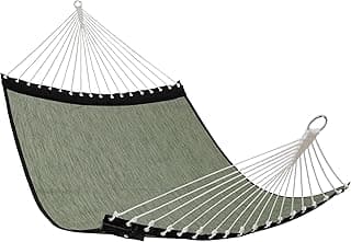 Patio Watcher 13 FT Quick Dry Olefin Hammock - Outdoor Double Hammock with Metal Curved Spreader Bars - 450 lbs Capacity - Dark Green