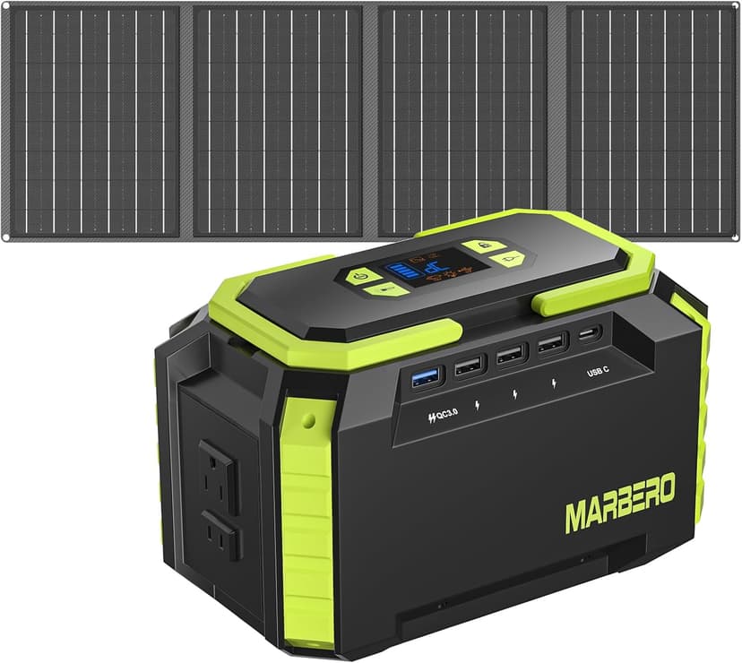 MARBERO 200W Solar Generator 222Wh Portable Power Station with Solar Panel 40W Included 60000mAh Power Supply with AC Outlet 100V 300W Max for Camping Emergency Home Backup