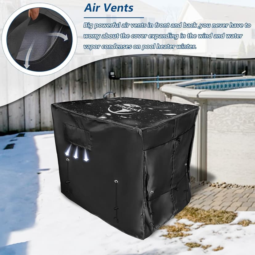 Pool Heater Winter Cover,with Plush Lining,Waterproof Swimming Pool Heater Cover Can Be Scaled to Different Sizes,Suitable for Most Heater up to 39" WX33 DX36 H
