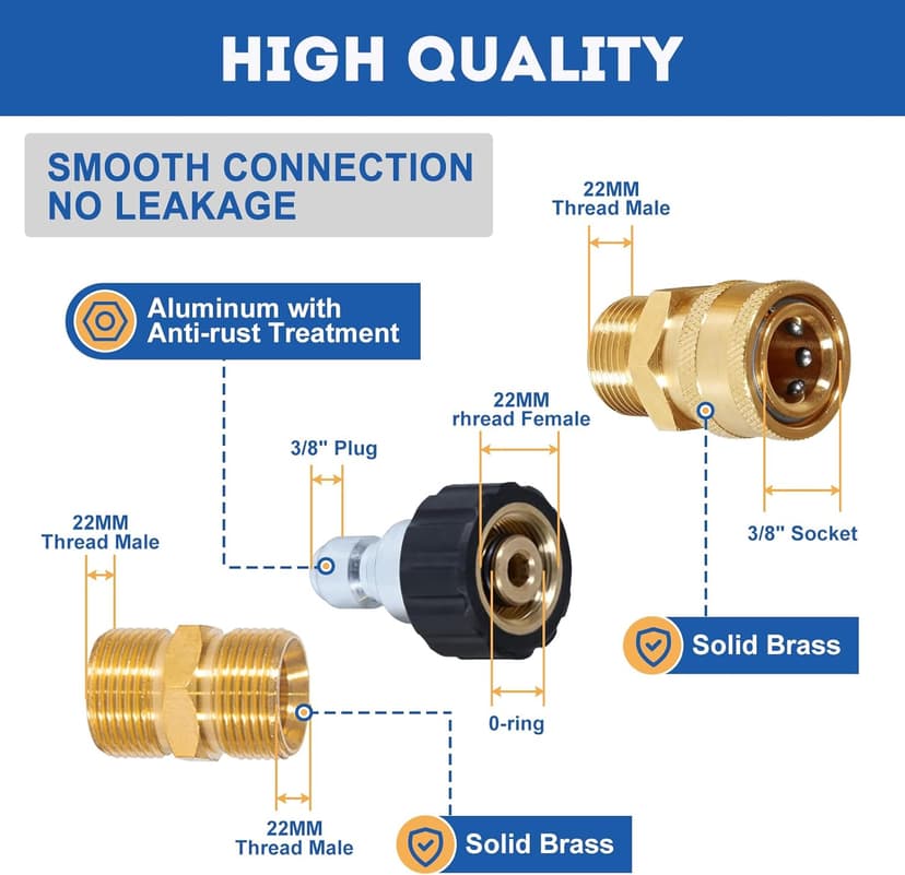 TOOLCY Wearproof Pressure Washer Hose 50ft, 3400 PSI Kink Resistant Power Washer Hose 1/4 in., Replacement Power Wash Hose with M22 and 3/8" Quick Connection Kit for Gas & Electric