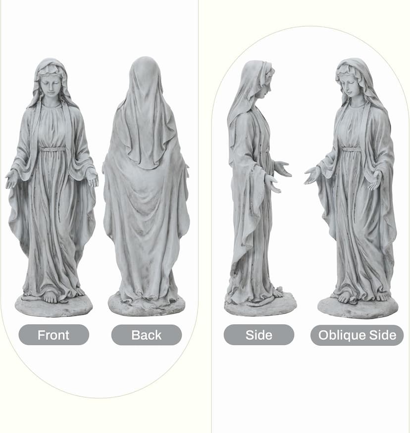 LuxenHome Virgin Mary Statue Outdoor, 30'' Religious Garden Statue, Blessed Mother Outdoor Statue, Outdoor Statue, Garden Sculptures, Outdoor Garden Decorations, Gray