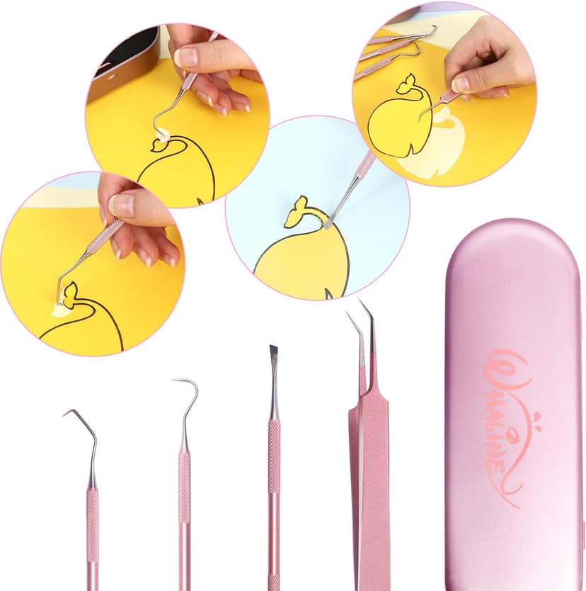 Whaline Weeding Vinyl Tools 4 Pieces Precision Stainless Steel Cricut Weeder Tool with Case, Vinyl Craft Paper Craft Tool Kit for Silhouettes Cameos, Lettering Scraper Hook Spatula Tweezers