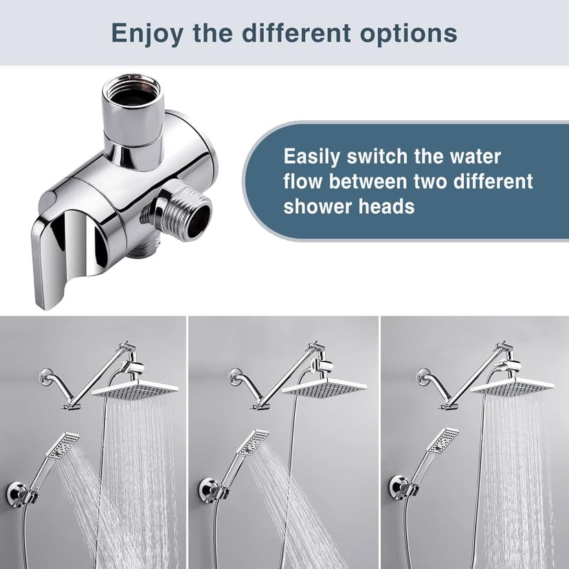 BRIGHT SHOWERS Shower Arm Diverter Valve for Hand held Showerhead and Fixed Spray Head, 3-Way Shower Head Diverter Valve, Chrome