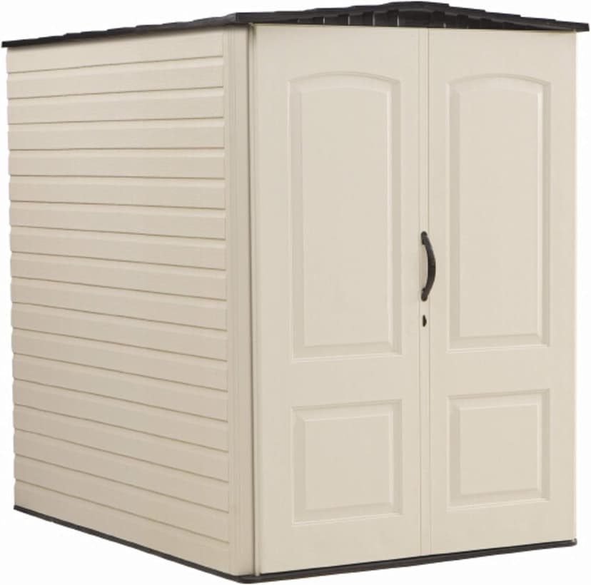Rubbermaid Large Vertical Resin Outdoor Storage Shed With Floor (6.2 x 4.6 Ft), Weather Resistant, Beige/Brown, Organization for Home/Backyard/Garden Tools/Lawn Mower/Bike Storage/Pool Supplies
