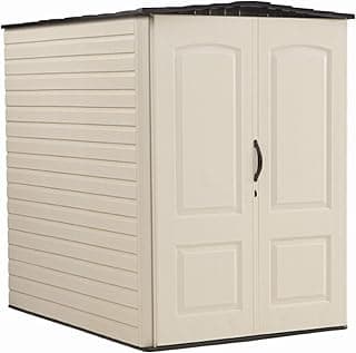 Rubbermaid Large Vertical Resin Outdoor Storage Shed With Floor (6.2 x 4.6 Ft), Weather Resistant, Beige/Brown, Organization for Home/Backyard/Garden Tools/Lawn Mower/Bike Storage/Pool Supplies