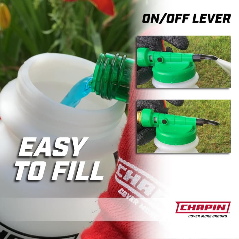 Chapin G390 Hose End Sprayer For Water Soluble Materials, 20 Gallon, 32 Ounce Tank, Finger Control and Backflow Prevention, For Spraying Lawns, Weeds, Insects, Fertilizers, Translucent White