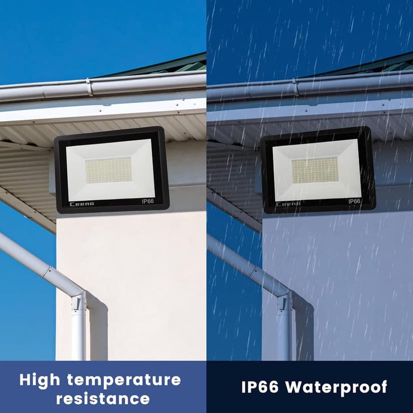Ceena 2 Pack 60W Hardwired LED Flood Light Outdoor, 6000lm Super Bright Floodlight, IP66 Waterproof 6000K Daylight White Exterior Lights for Garage, Yard, Patio, Front Door