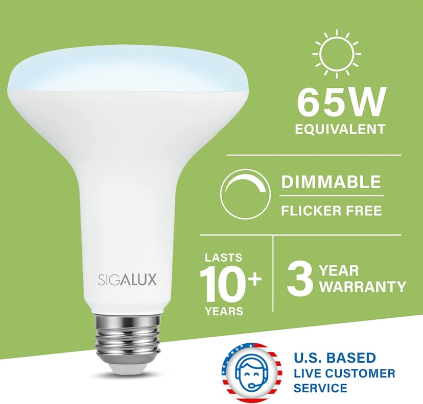 Sigalux LED Flood Lights Indoor, BR30 LED Bulb 65W Equivalent, Dimmable Recessed Light Bulb 650LM 5000K Daylight Can Light Bulbs, E26 Base Bulged Bulbs UL Listed, 6 Pack