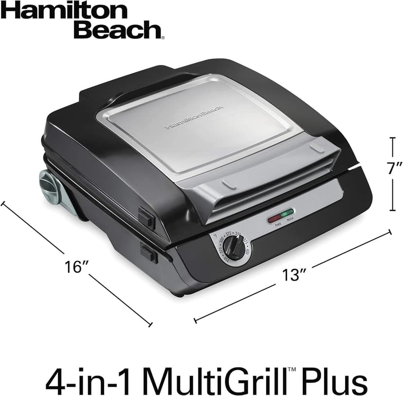 Hamilton Beach 4-in-1 Indoor Grill & Electric Griddle Combo with Bacon Cooker, Opens Flat to Double Cooking Surface, Removable Nonstick Plates, Black & Silver (25601)