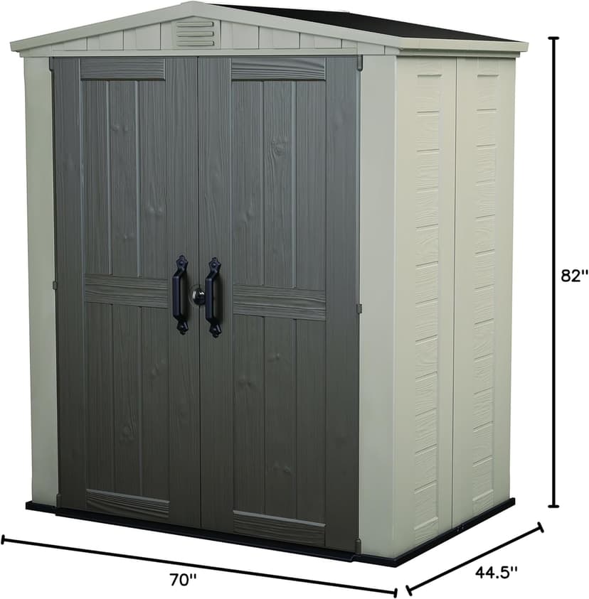 Keter Factor 6x3 Outdoor Storage Shed Kit-Perfect to Store Patio Furniture, Garden Tools Bike Accessories, Beach Chairs and Push Lawn Mower, Taupe & Brown