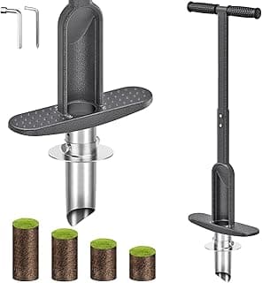 Grass Plugger Tool with Adjustable Digging Depth from 3 to 6 Inch Bulb Planter with Long Handle Plug Cutter Bulb Transplanter Tool for Plants Digging Holes, Repair of Turf, Transplant Seedling