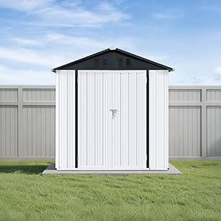 6x4 Ft Storage Shed with Floor, Permanent Steel Building with Lockable Doors & Air Vent for Backyard Garden Patio Lawn - White+Black