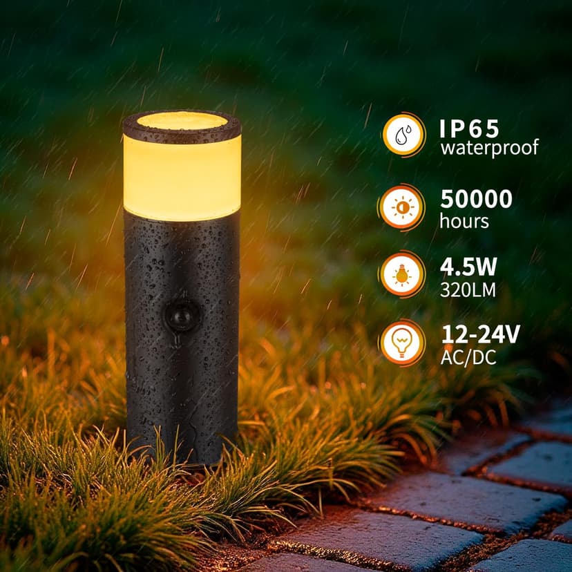 5CCT Low Voltage Bollard Pathway Lights, 4.5W 320LM 12-24V AC/DC Aluminum Waterproof Outdoor Landscape Path Light 4FT Corded with IP65 Wire Nuts 4Pack 1800K/2200K/2700K/4000K/5000K Seletable