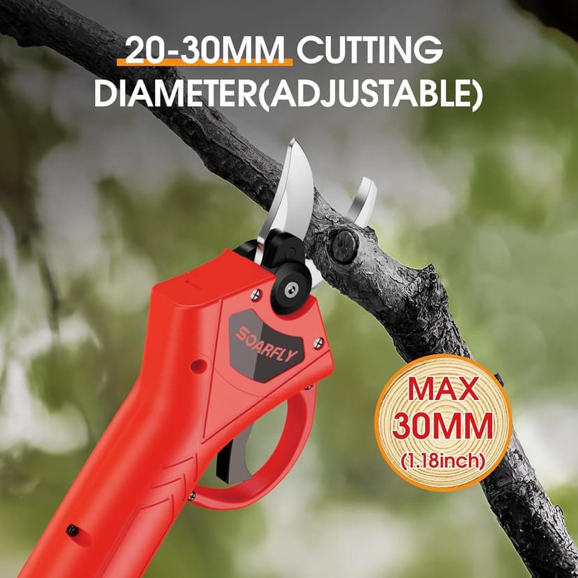 Electric Pruning Shears, 35mm 1.4'' Cutting Diameter Professional Cordless Electric Pruner for Tree Trimming Branch Cutter, (2Pcs 2000mAh Battery & 1 Charger Included), Red, SEPS-02