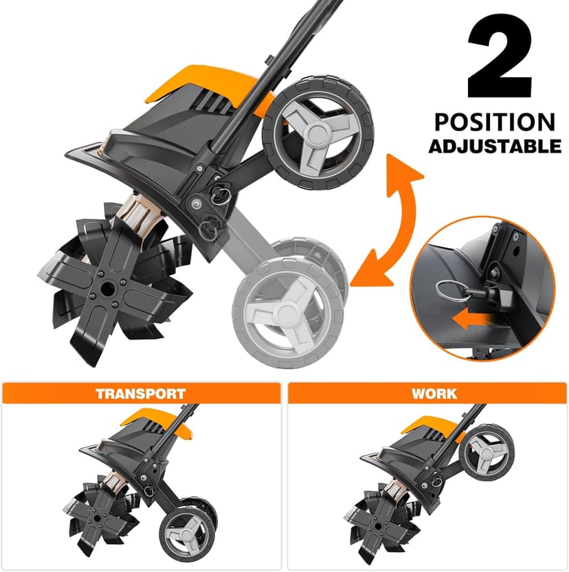 Alloyman 10-Amp Electric Tiller Cultivator, 14 Inch Tilling Width 8.7-Inch Corded Tiller with Foldable Handle, Adjustable Wheels Rototiller for Garden Lawn Yard Soil Cultivation