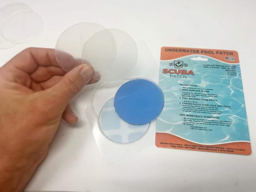 All-in-One Repair Kit for Above-Ground Pools | Fast, Underwater-Capable Peel-and-Stick OR Adhesive Glue-Down Vinyl Patches & for Easy Set and Frame Pools 2-1/2 Inch Peel and Stick