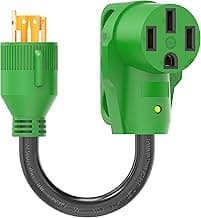 RVGUARD 4 Prong 30 Amp to 50 Amp RV Generator Adapter Cord 12 Inch STW, L14-30P Locking Male Plug to 14-50R Female with LED Power Indicator, Green