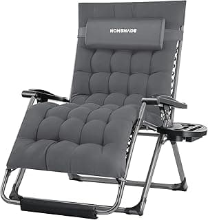 XXL Zero Gravity Chair with Cushion, 33In Oversized Zero Gravity Lounge Chair, Patio Outdoor Recliner Chair for Indoor Outdoor with Headrest, Cup Holder, Footrest Support 500Lbs, Grey