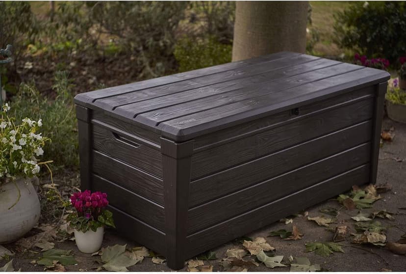Keter Outdoor Storage Deck Box, Waterproof Patio & Pool Bin, Large, 120 Gallon, Brown