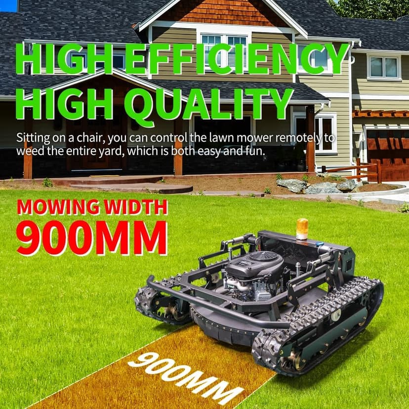 Lawn Mower, Remote Control Lawn Mower, Small Crawler Oil-Electric Hybrid Four-Wheel Drive Lawn Mowing and Weed Whacker, All Terrain Grass Cutter Yard Mower, 65° Climbing (SKD-810-90)