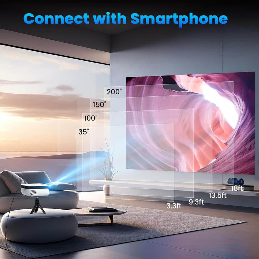 Mini Projector, NICPOW Portable Outdoor Movie Projector with Tripod, 1080P and 200" Supported Small Projector Compatible with TV Stick, Phone, PS5, HDMI, USB for Home, Bedroom, Gaming, Outdoor Use