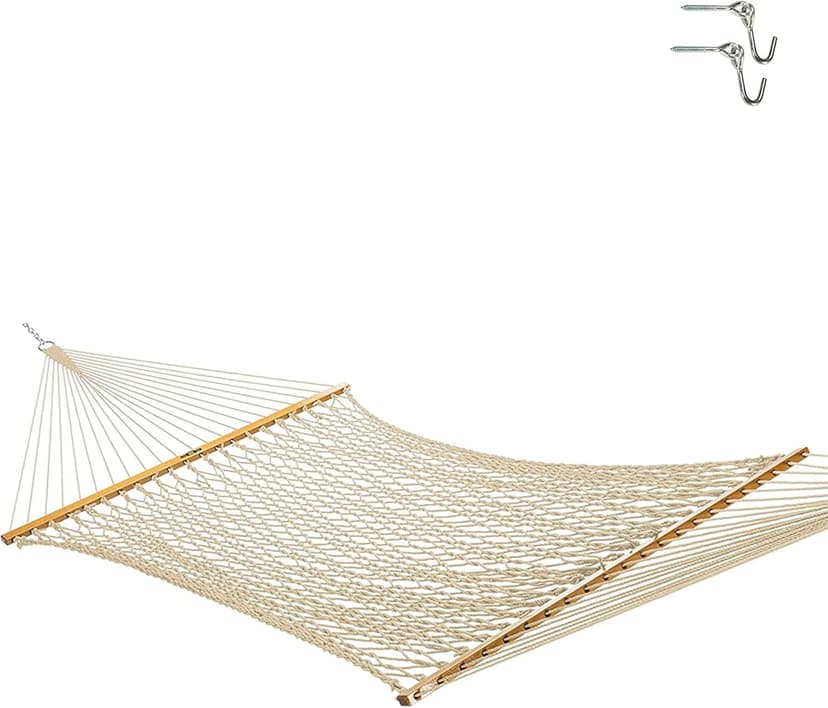Original Pawleys Island 13DCOT Large Oatmeal DURACORD Rope Hammock with Free Extension Chains & Tree Hooks, Handcrafted in The USA, Accommodates 2 People, 450 LB Weight Capacity, 13 ft. x 55 in.