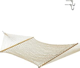 Original Pawleys Island 13DCOT Large Oatmeal DURACORD Rope Hammock with Free Extension Chains & Tree Hooks, Handcrafted in The USA, Accommodates 2 People, 450 LB Weight Capacity, 13 ft. x 55 in.