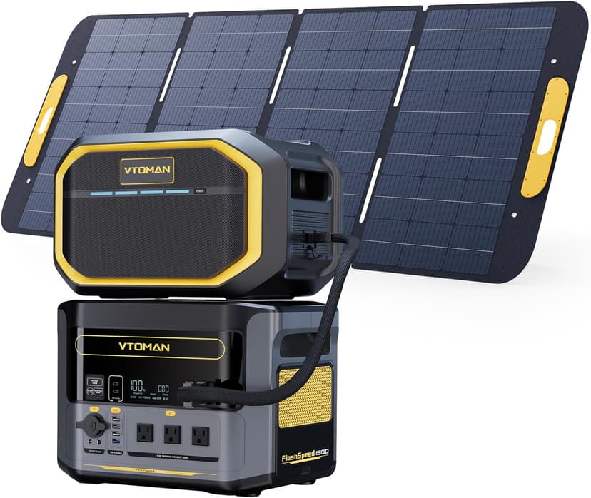 VTOMAN 3096Wh Solar Generator, FlashSpeed 1500 Power Station Bundle with Extra Battery & 400W Solar Panel, 1500W (3000W Peak) LiFePO4 Battery for Home Backup Power RV Emergency (3 Separate Packages)
