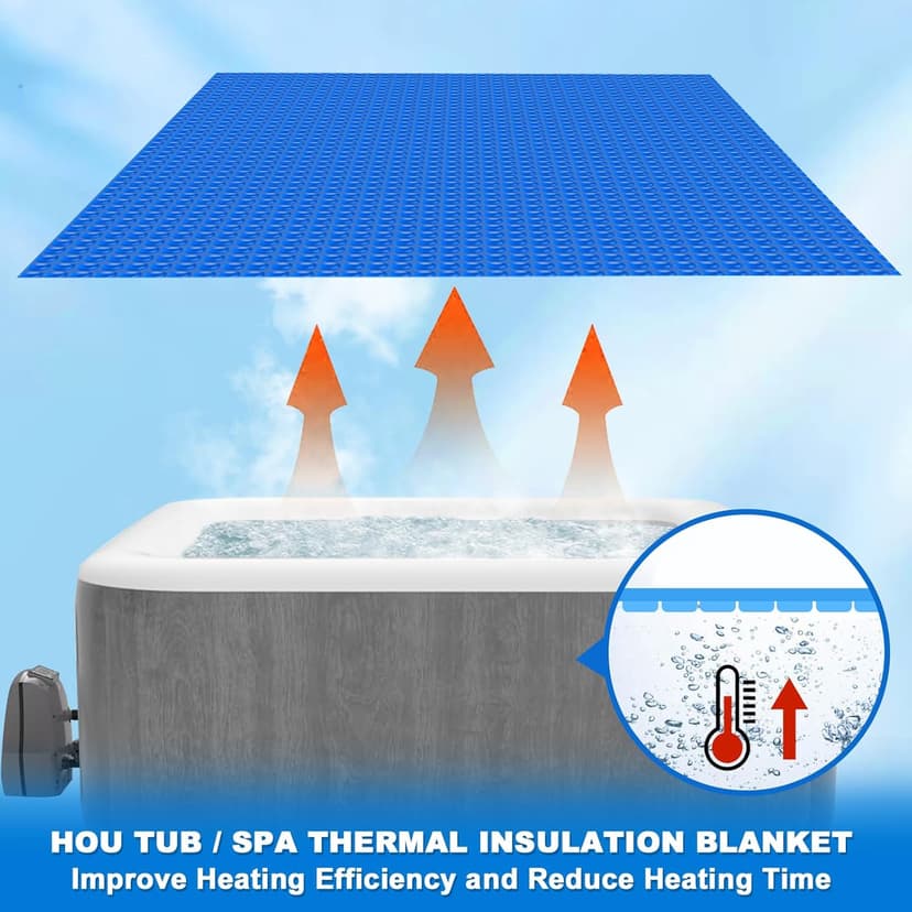 Solar Hot Tub Spa Bubble Covers Blanket 7 x 7 FT for Square Inflatable Hot Tub Spa Pool Thermal Insulation Floating Bubble Wrap Covers (215 x 215cm)